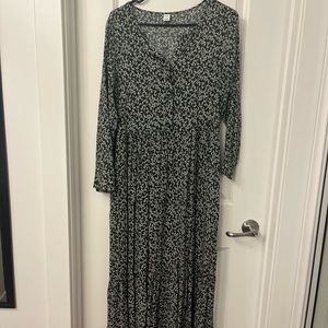 Long green and cream floral dress